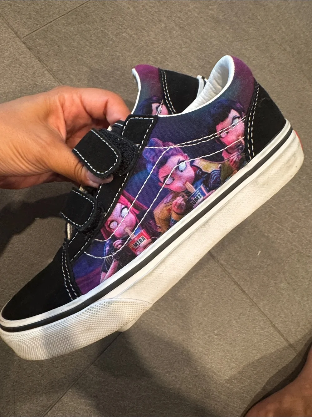 Vans Kids Black Low-Top Sneakers with Purple, Pink and Blue Graphic